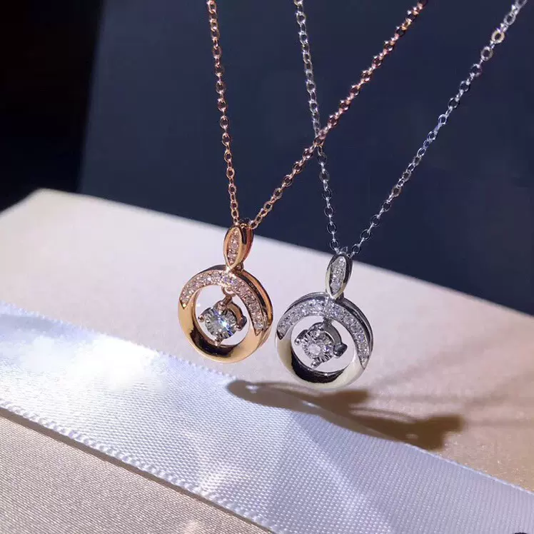 批发钻石项链女18K真金钻石项链灵动显钻大黄金K金au750钻石吊坠