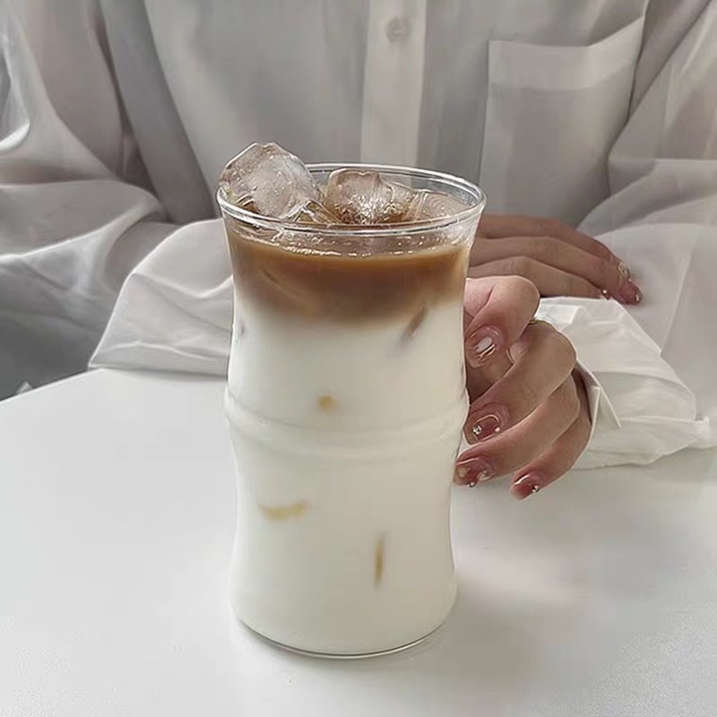 Nueva taza de bambú china, taza de vidrio, taza de tubo de bambú, taza de diseño, taza de café americano de hielo, taza de vidrio ins de red neta
