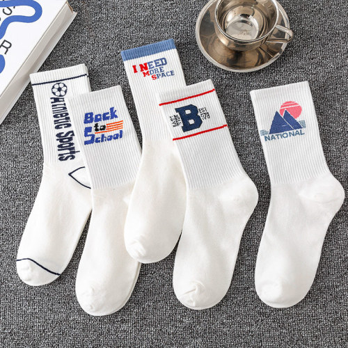 Cross-border ins couple cotton socks foreign trade sports basketball socks spring and summer white stockings wholesale men's mid-calf socks