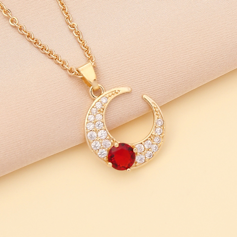 Collier Fantaisie En Cuivre Avec Zircon Multicolore Et Lune display picture 4