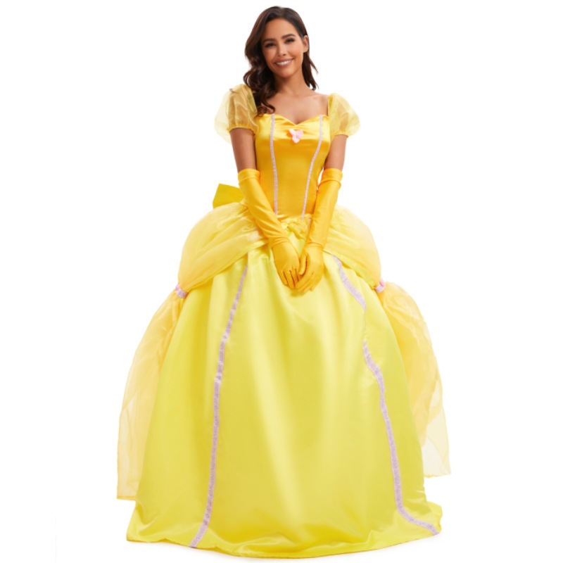 International Women's Halloween Cosplay Costume Belle Princess Yellow Dress Stage Performance Costume Set for Western and European Women