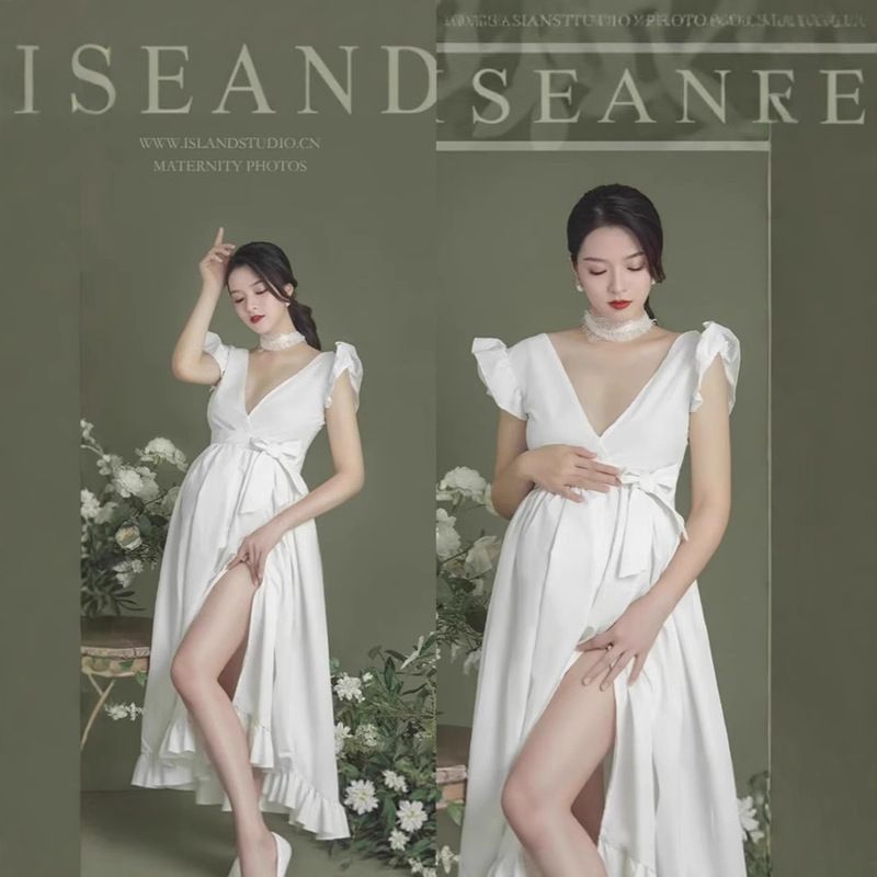2025 New Pregnant Women Photo Studio Theme Photography Photo Clothing White Pure Desire Dress Photo Suit