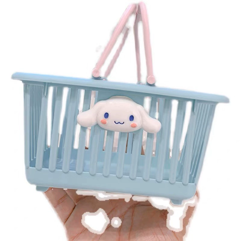 Cute Plastic Table Storage Basket, Handheld Cartoon Design, Small Desktop Organizer