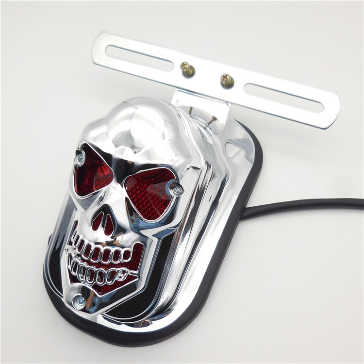 Ch-2016A1 Is Suitable for Harley Motorcycle Skull Electroplated Silver Rear Tail Light Off-Road Vehicle Retro Ghost Face Light