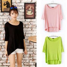 女装春夏新款韩版简约半袖t恤衫纯色显瘦短袖蝙蝠衫宽松大码上衣