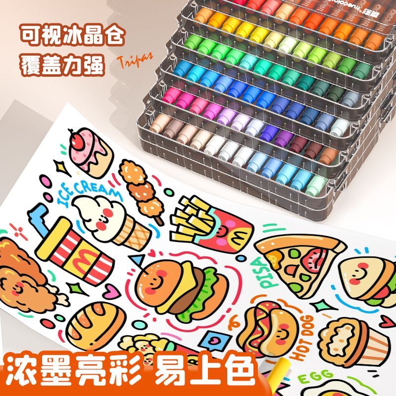 Zhencai Kristallbernstein Lagerkugelschreiber Acrylmarkerstift mit weichem Kopf, undurchsichtig, überlagernde Farben, Kinderkinder-Kunstmalerei-Stiftset