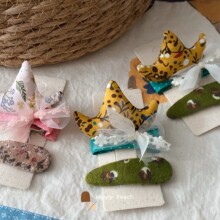 新款韩版豹纹系蝴蝶结发夹儿童布艺甜美侧边碎发刘海夹卡通发夹女