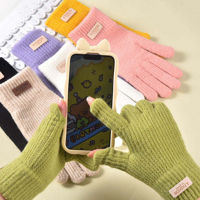 秋冬用手袋、防風サイクリング指なしタッチスクリーンウール手袋、かわいい学生用暖かくて多用途な韓国版OEM配送|undefined
