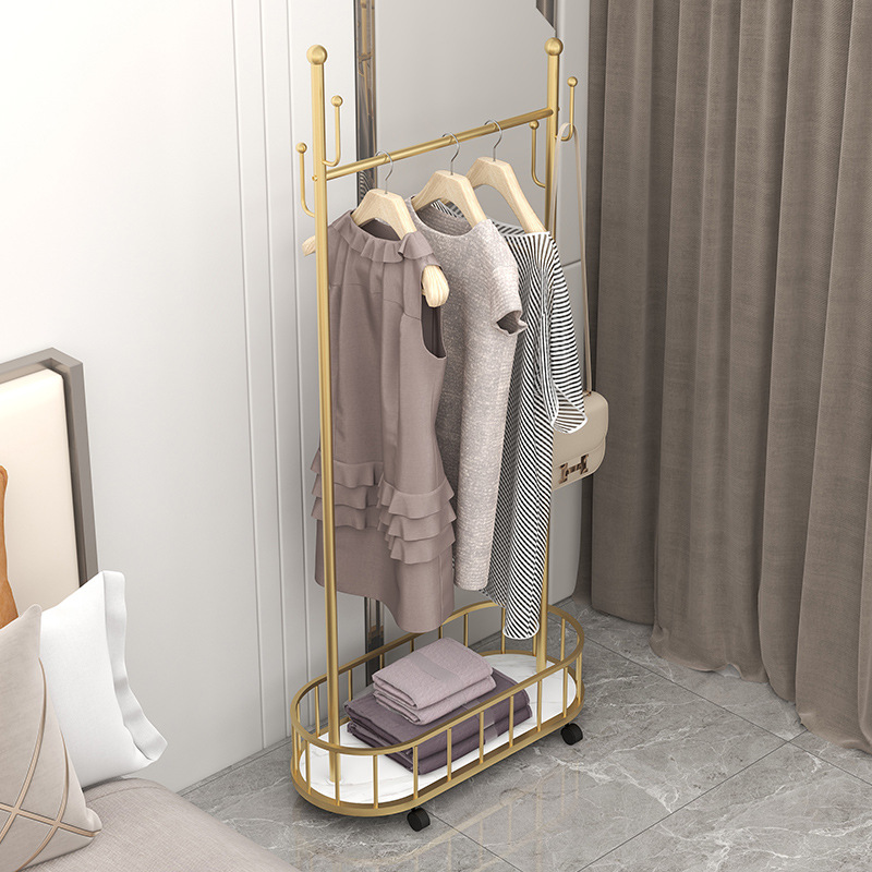 [Wholesale Explosive] Thickened Thickened and Thickened Wheels with Basket Movable Storage Coat Rack Floor Household Room Bedroom