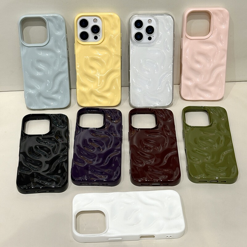 陨石纹适用iPhone16硅胶手机壳亮面折皱苹果15简约纯色14保护套13|undefined