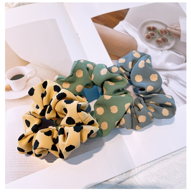 15g Weight Headwear Classification Birthday Occasion Geometric Pattern Women'S Gender Retro Style Khaki, White, Green, Blue, Yellow, Black Color Korean Retro Letter Wave Dot Hair Scrunchies 18