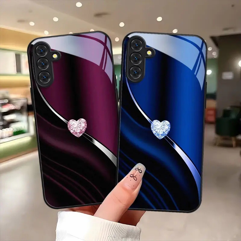 Casual Heart-Shaped Samsung S23 Supreme Edition Mobile Phone Case S25/S24Plus Glass Protective Case S22Ultra Classy