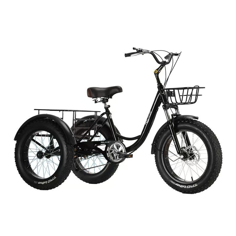 20inch Fat Tire 7-Speed Tricycle Cross-Border Europe Pedal Snow Tricycle Vegetable Basket Bicycle Scooter