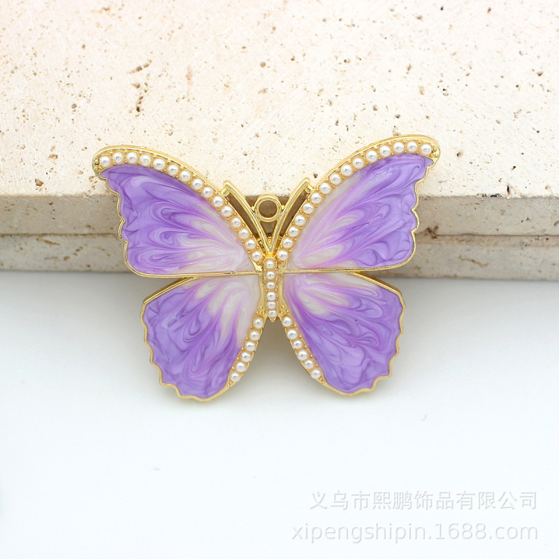 diy饰品配件轻奢风点珍珠渐变色蝴蝶超仙合金滴油吊坠挂件钥匙扣|undefined