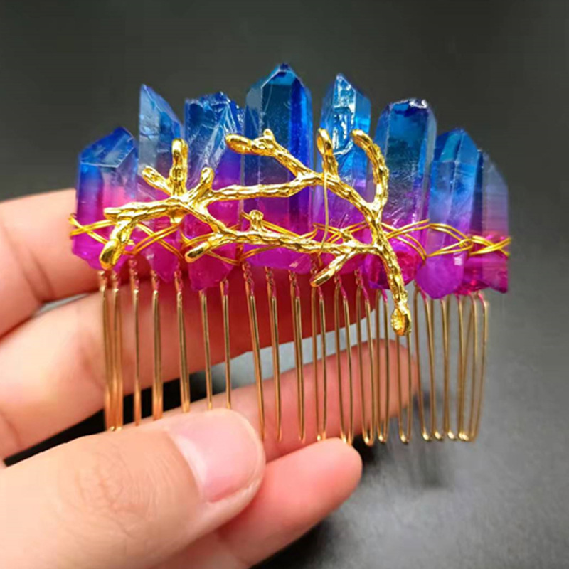 바구니 자수정 + 황금 머리 빗 황금 가지