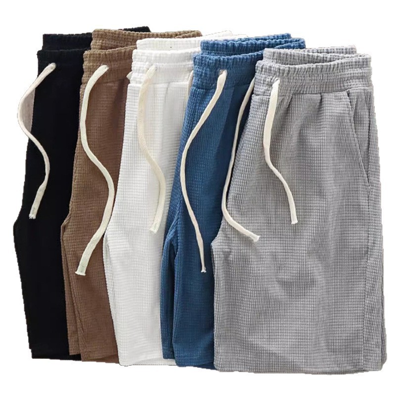 Roupas Masculinas > Shorts Esportivos Masculinos de Verão para Basquete > Calças Casuais de Malha Waffle > Cinco Pontos > Ideal para Ocasiões Formais e Casuais_voghion.com