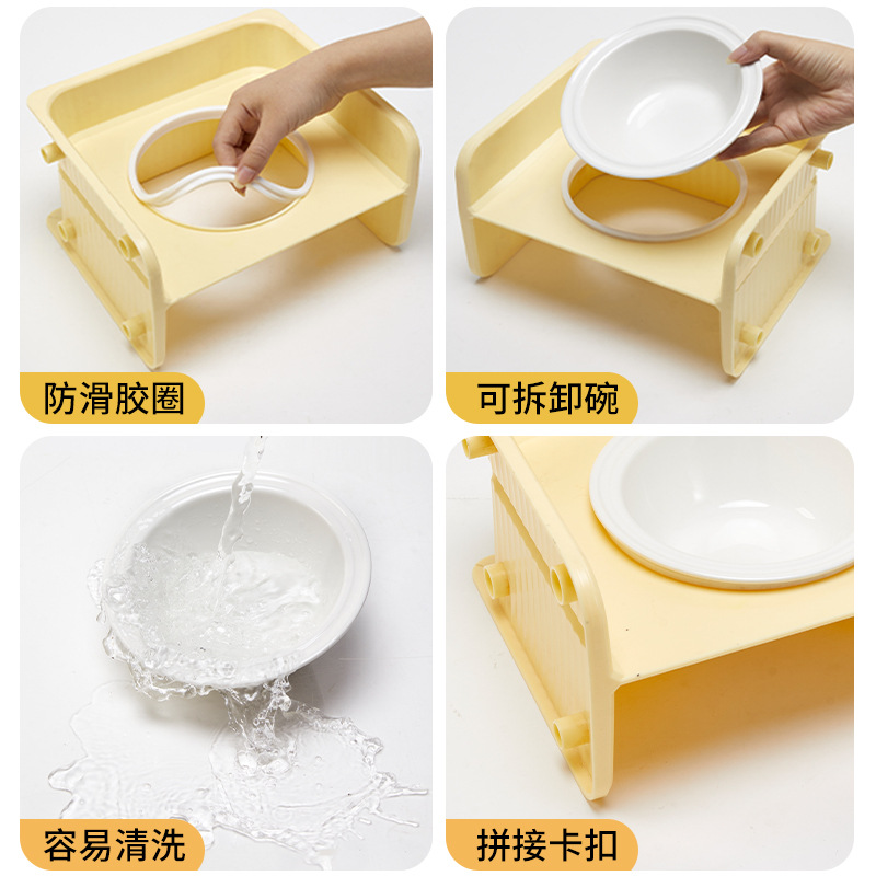 2024 Cuenco de cerámica para gatos Cuenco elevado cuadrado Altura ajustable Cuello Protector de alimentos Tazón de arroz para perros y gatos anti-volcado Spot