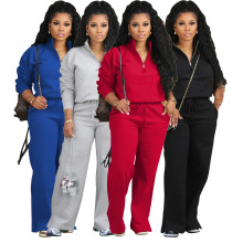 AL258 亚马逊跨境欧美女装卫衣两件套装加绒加厚运动服宽松大码冬