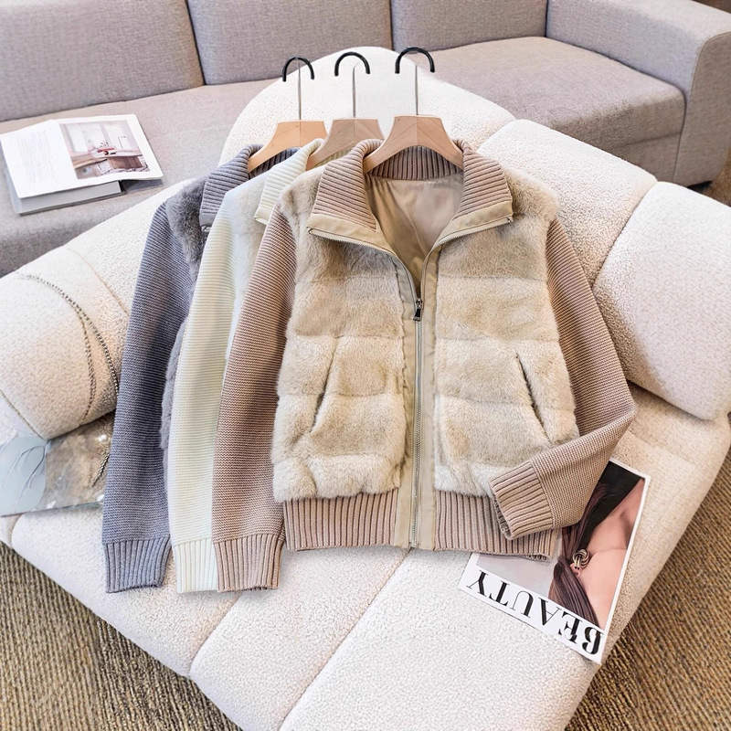 L*P Women's down Jacket Winter 2024 New Style White Duck down Short Style Big Brand Fur Coat Leather Splicing Cold-Proof