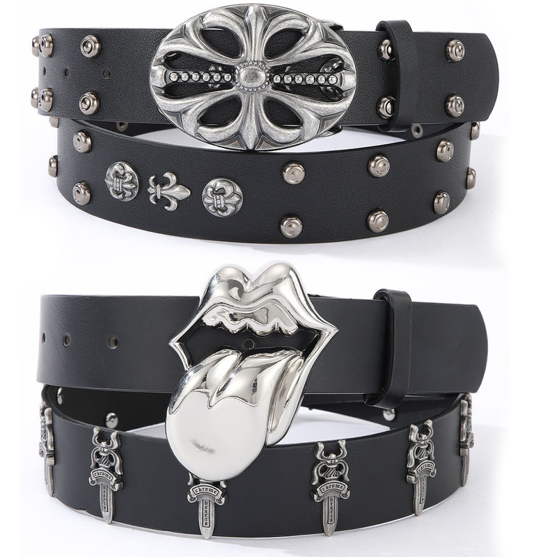 Unisex Y2K Belt with Chrome Cross, Alloy Big Tongue Subculture Sword Belt, Exclusively for Cross-Border Sales