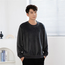 2025秋冬款休闲弹力卫衣潮流印花圆领长袖卫衣男士宽松百搭上衣