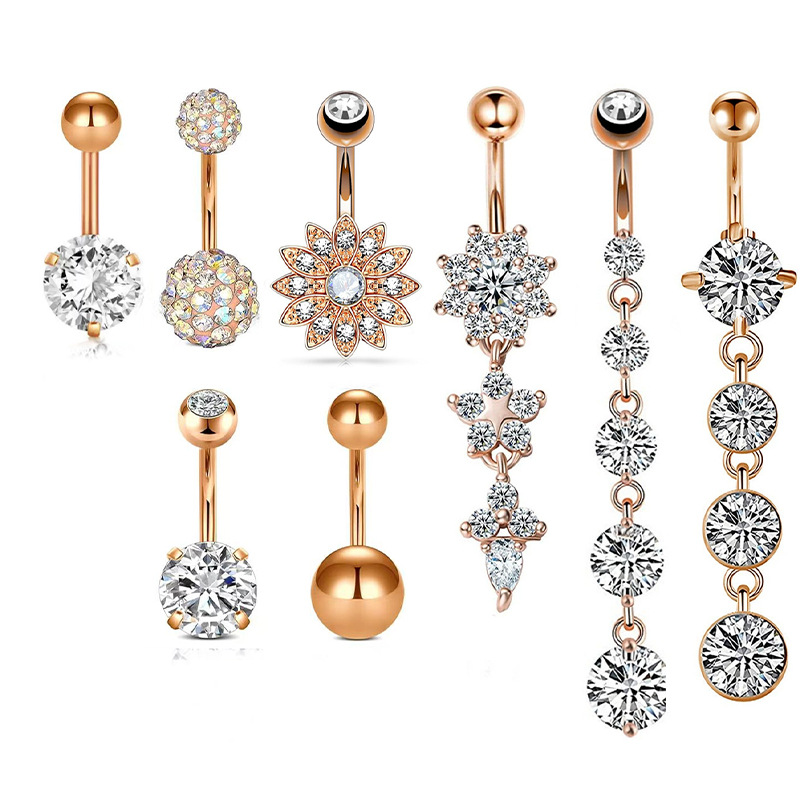 Set di gioielli sexy per piercing all'ombelico con anello in acciaio inossidabile a farfalla e micro zirconi intarsiati_voghion.com