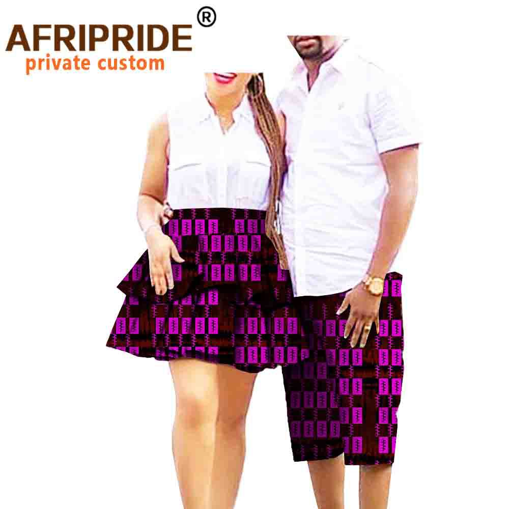 (2개) 아프리카 프린트 바틱 커플 세트 여성 스커트 + 남성 반바지 AFRIPRIDE 20C010