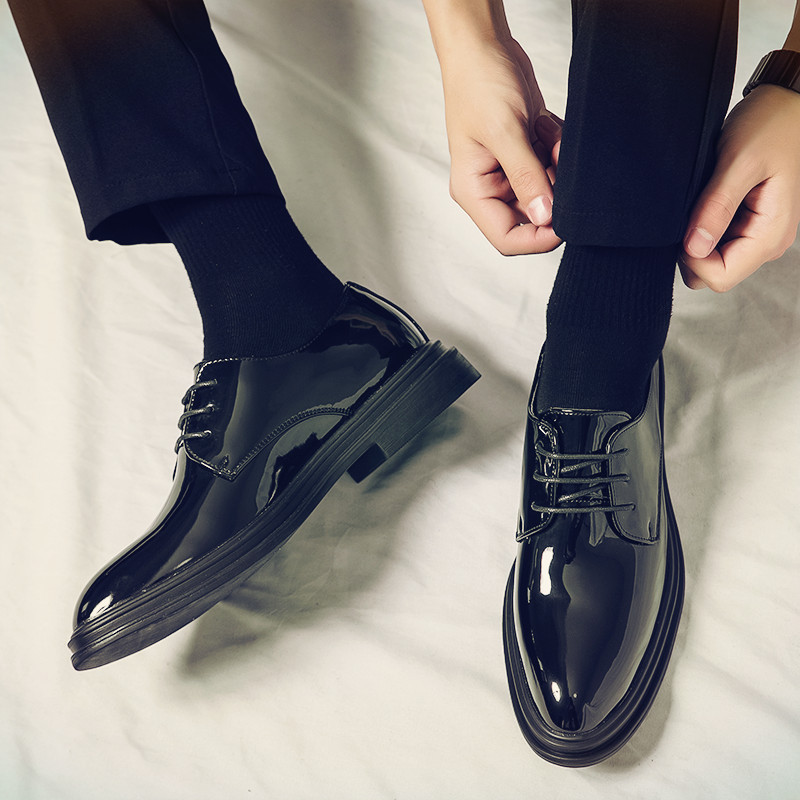 Casual Leather Shoes Men's Spring Patent Leather Shoes Black Lace-up Business Dress Men's Groom Wedding Trendy Shoes Casual Leather Shoes Men's Spring Patent Leather Shoes Black Lace-up Business Dress Men's Groom Wedding Trendy Shoes