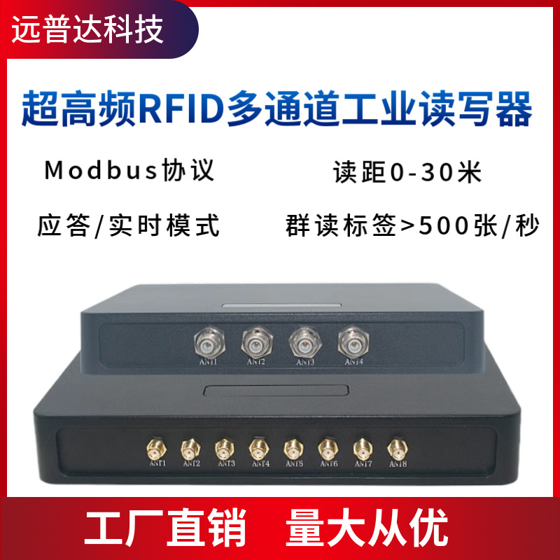 超高频RFID多通道Modbus协议工业读卡器温度标签读取仓储管理