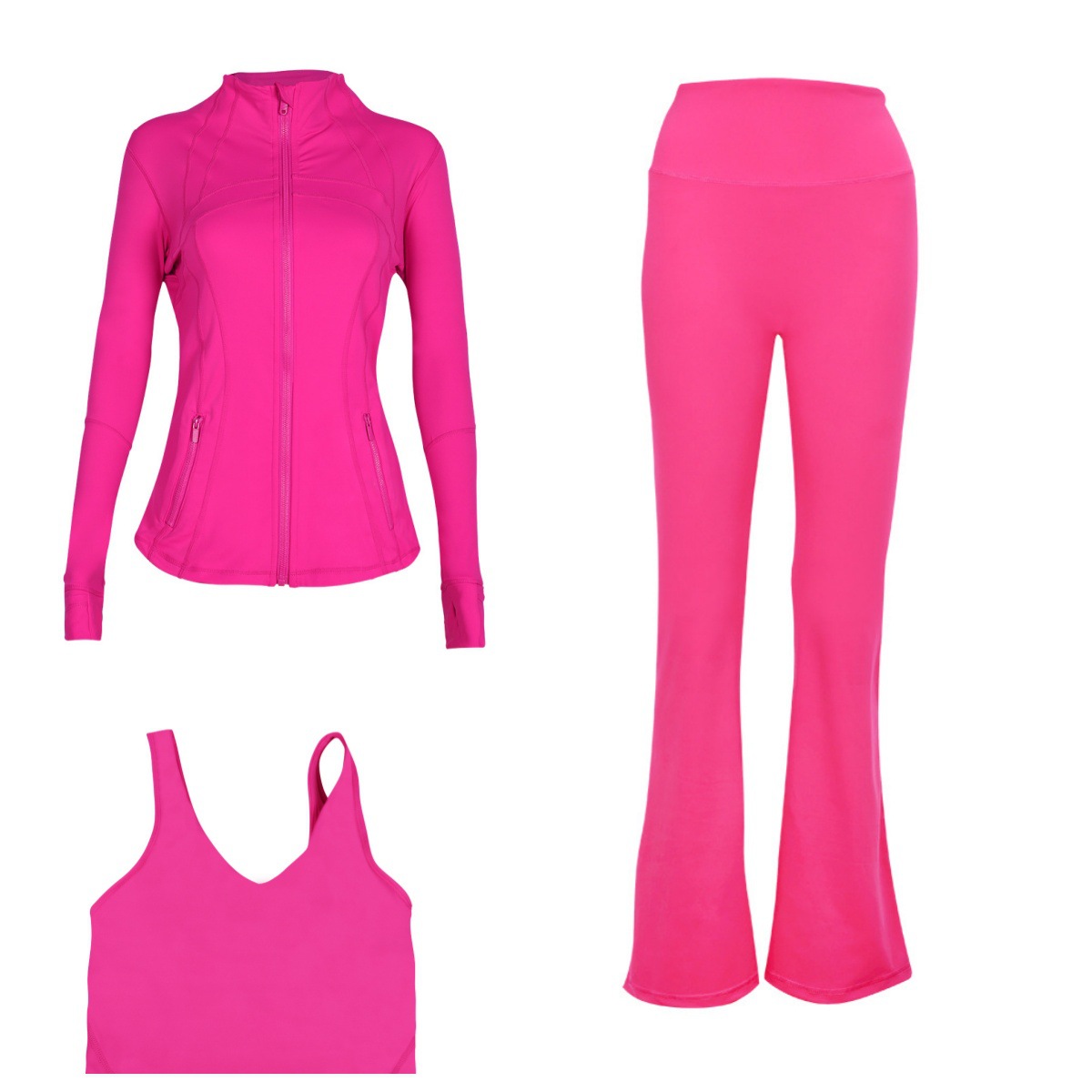 Flared Pants Jacket U Back Bra Sports Set 3 Piece Fitness Run Yoga Women's Clothing Workout Gym Fitness Running Yoga Set_ecoleips.com