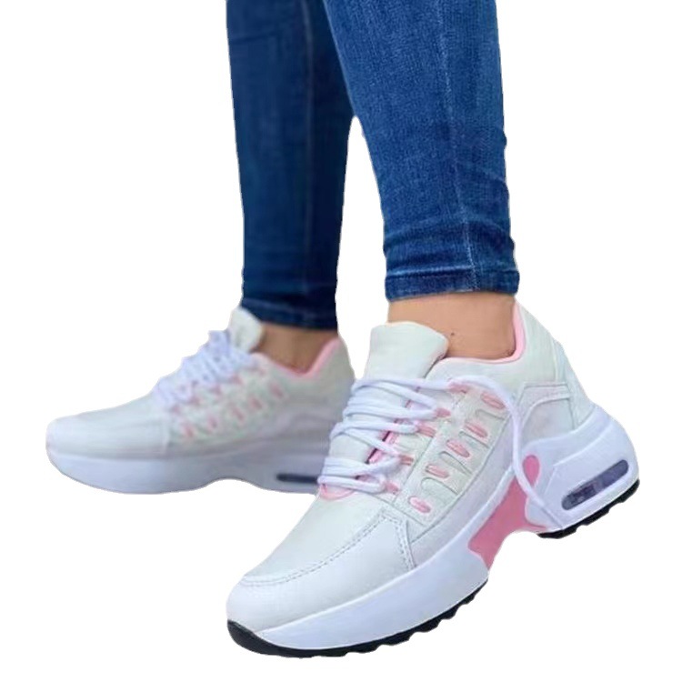 2023 European and American new foreign trade large size casual sports shoes for women, fly knitted round toe lace-up mesh breathable dad shoes_voghion.com