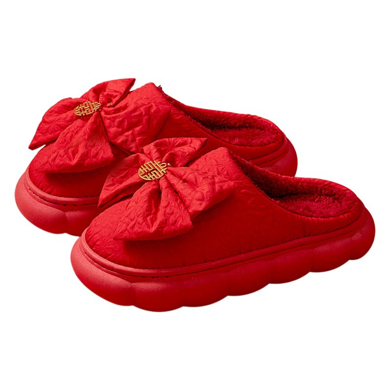 Легкие роскошные свадебные тапочки, пара высококачественных красных хлопковых тапочек, праздничные тапочки, шаг на дерьмо, толстое дно, противоскользящее покрытие, новинка 2023 г.