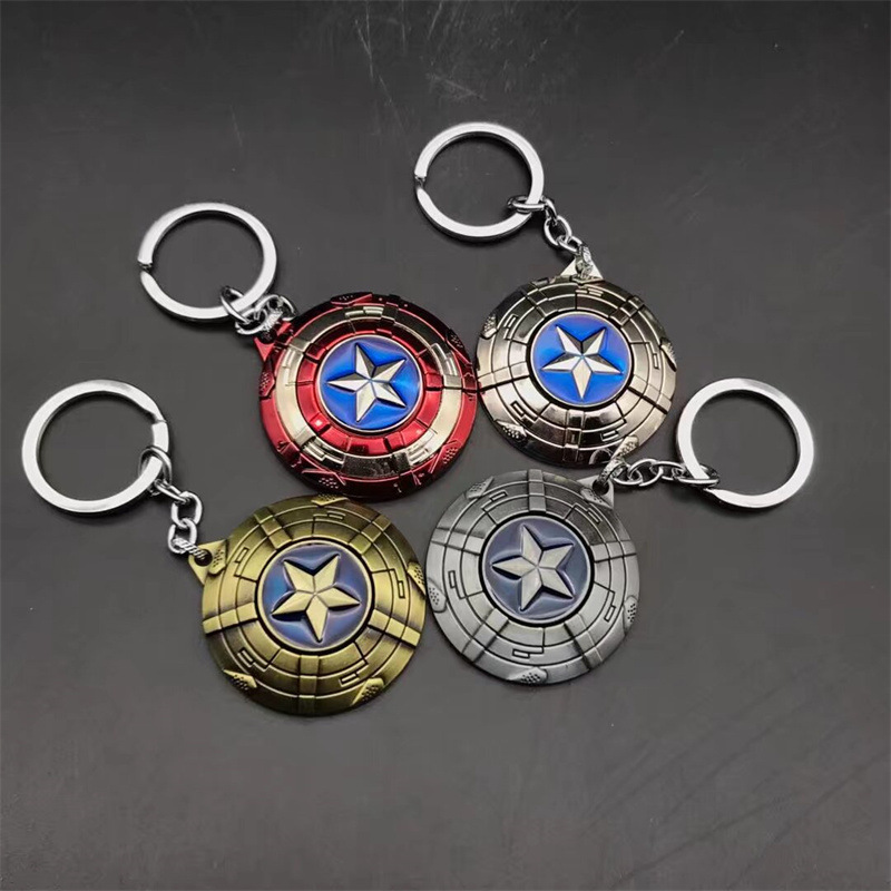 Creative Movie Captain America Shield Rotatable Keychain Tide Cool Team Rotatable Shield Keychain Wholesale