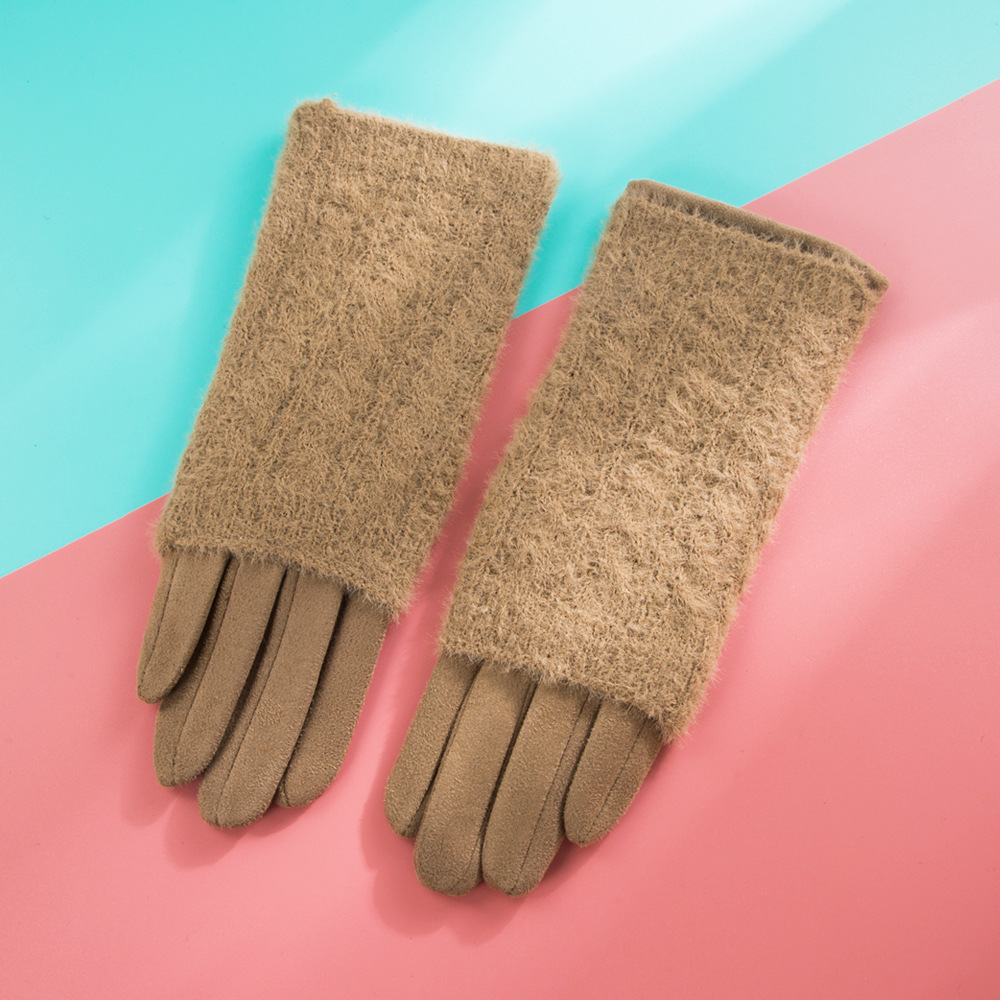 Women'S Gender New Gloves Winter Korean Version Of Simple Riding Gloves Plush Warm And Cold-proof Finger Touch Screen Gloves