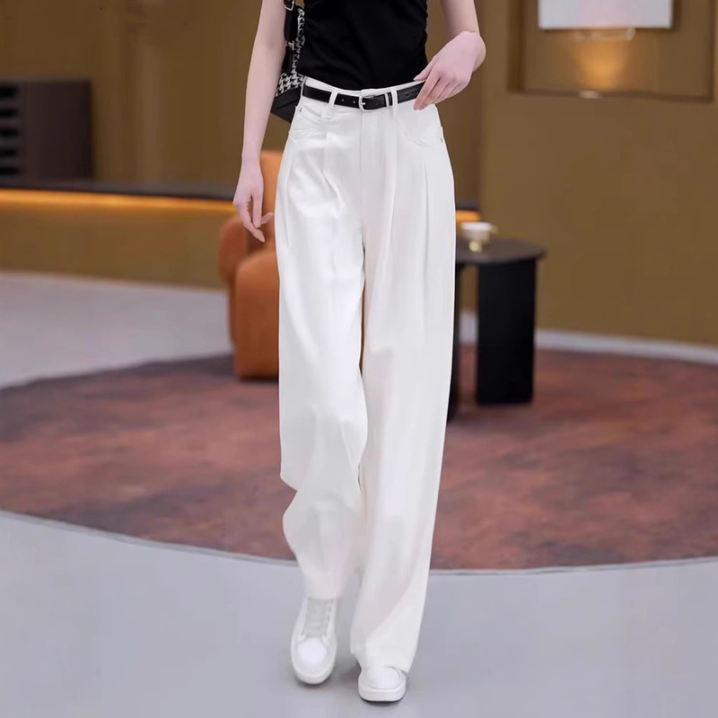 Narrow Straight White Non-Transparent Jeans for Women, 2026 Spring High-Waisted Petite Wide-Leg Versatile Drapey Floor-Length Pants Narrow Straight White Non-Transparent Jeans for Women, 2026 Spring High-Waisted Petite Wide-Leg Versatile Drapey Floor-Length Pants