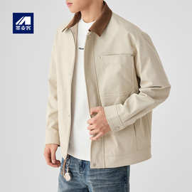 墨麦客男装撞色翻领夹克男2026春季新款巴恩风复古男士外套81301.