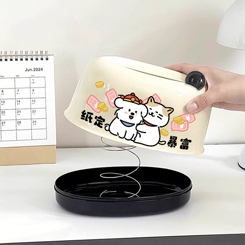 趣味卡通弹簧纸巾盒家用可爱纸抽盒客厅茶几桌面餐巾纸盒抽纸盒|undefined
