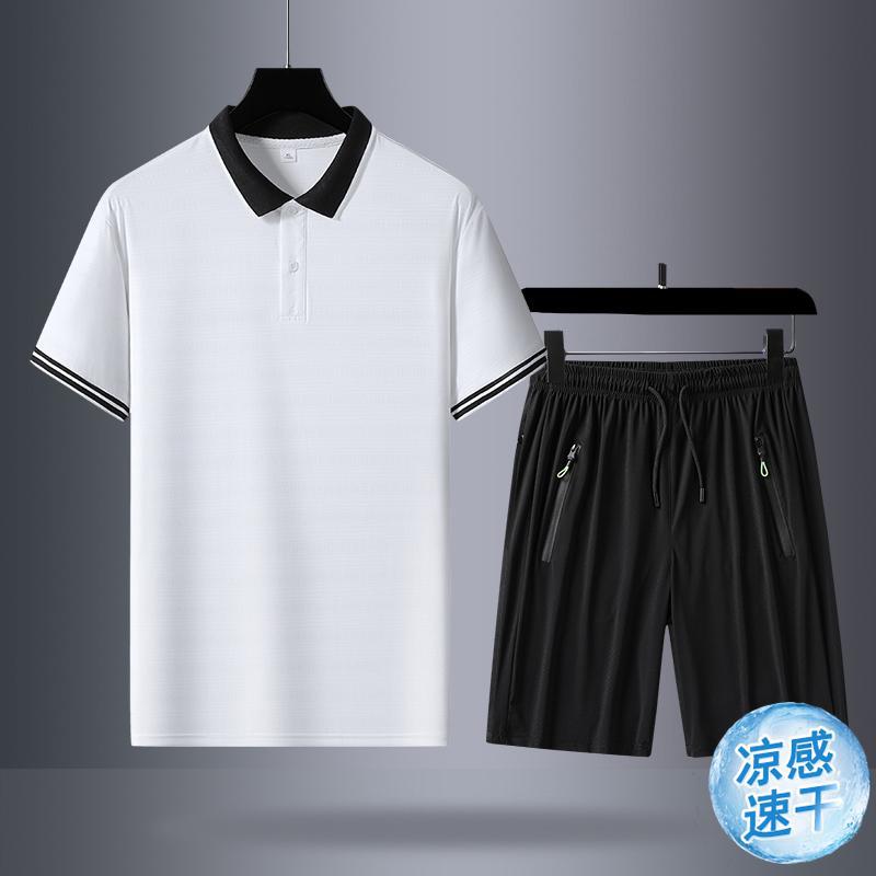 Verano hielo de manga corta pantalones cortos de dos piezas hombres camiseta de manga corta polo casual con solapa de mediana edad pantalones cortos grandes