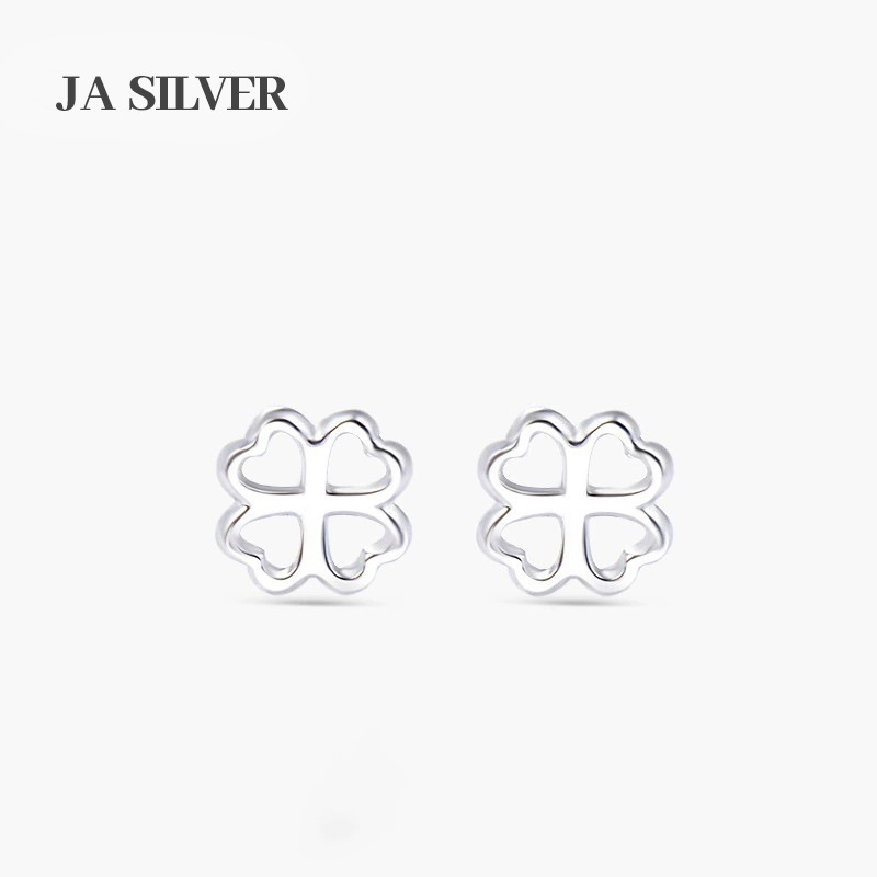 S925 plata esterlina personalidad simple hueco afortunado pendientes de cuatro hojas estilo coreano de moda dulce temperamento pendientes