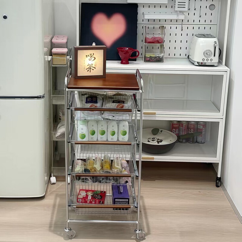中古トロリーリビングルームスナック収納ラック床置きモバイルキッチン果物と野菜の収納多機能ホームダイニングキャビネット|undefined