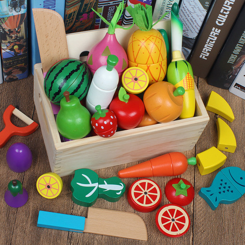 Wooden magnetic children's educational play house toys, simulated fruit cutting game, vegetable cutting fun wholesale