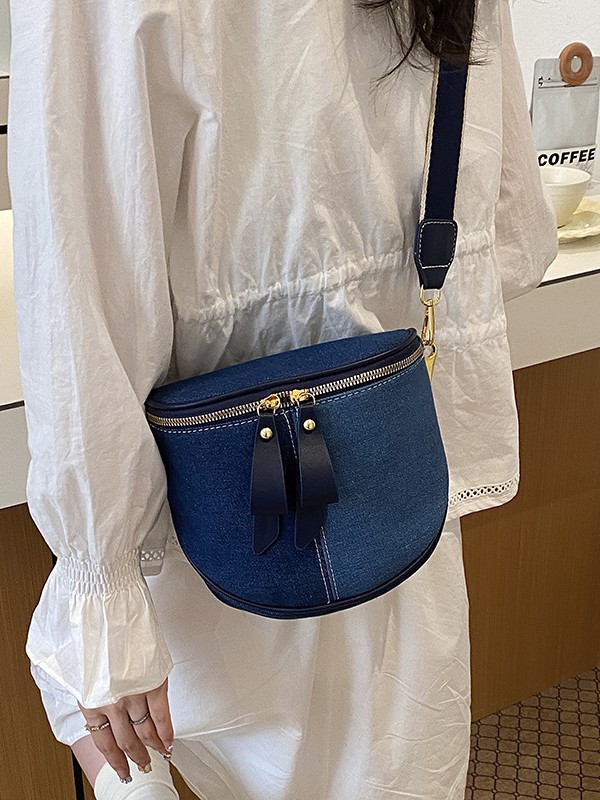 Cross-border bolsos de denim de color contrastante 2026 nuevo nicho de textura superior versátil mochila de hombro