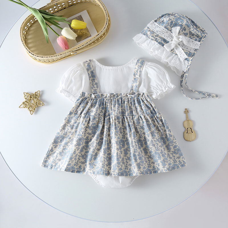 2025赤ちゃん夏服ワンピース新入生韓国ins子供服お姫様スカートネット赤いストラップ付きスカート赤ちゃんロンパース