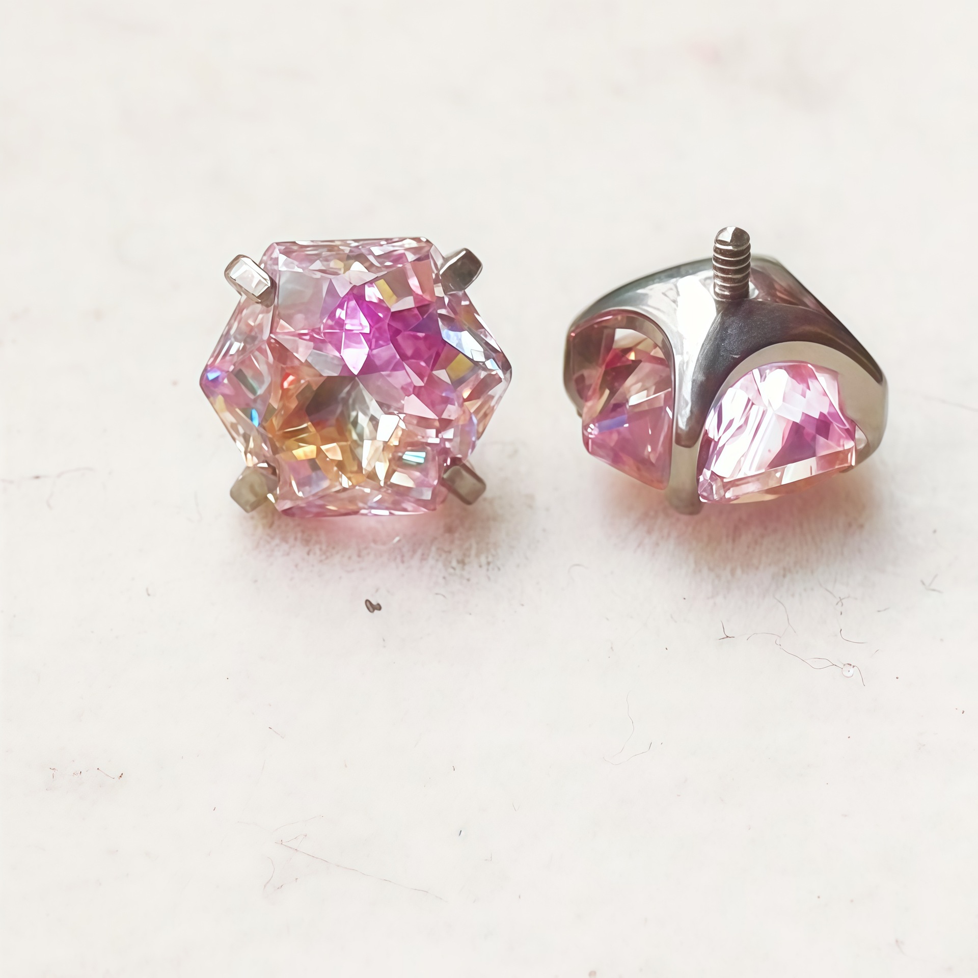 Titanium Alloy Gradient Color Plated Round-Bottomed Super Shiny Queen-Cut Hexagram-Cut Zirconia Stud Earrings for Cartilage detail image 15