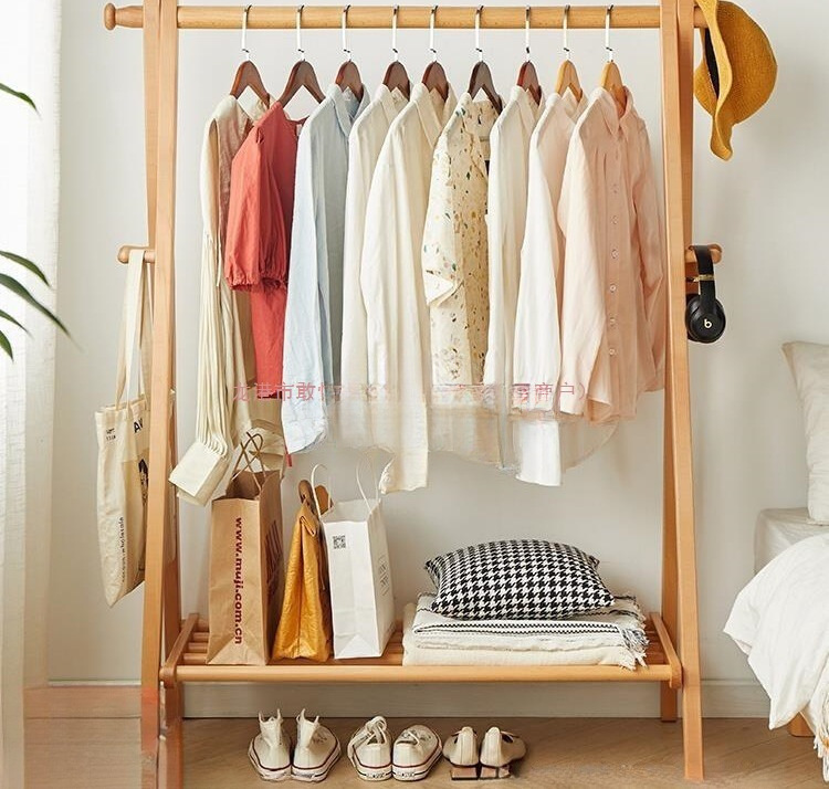 Solid Wood Coat Rack Floor-Standing Household Clothes Rack Bedroom Room Beech Wood Clothes Drying Rack Indoor Simple Vertical Pole
