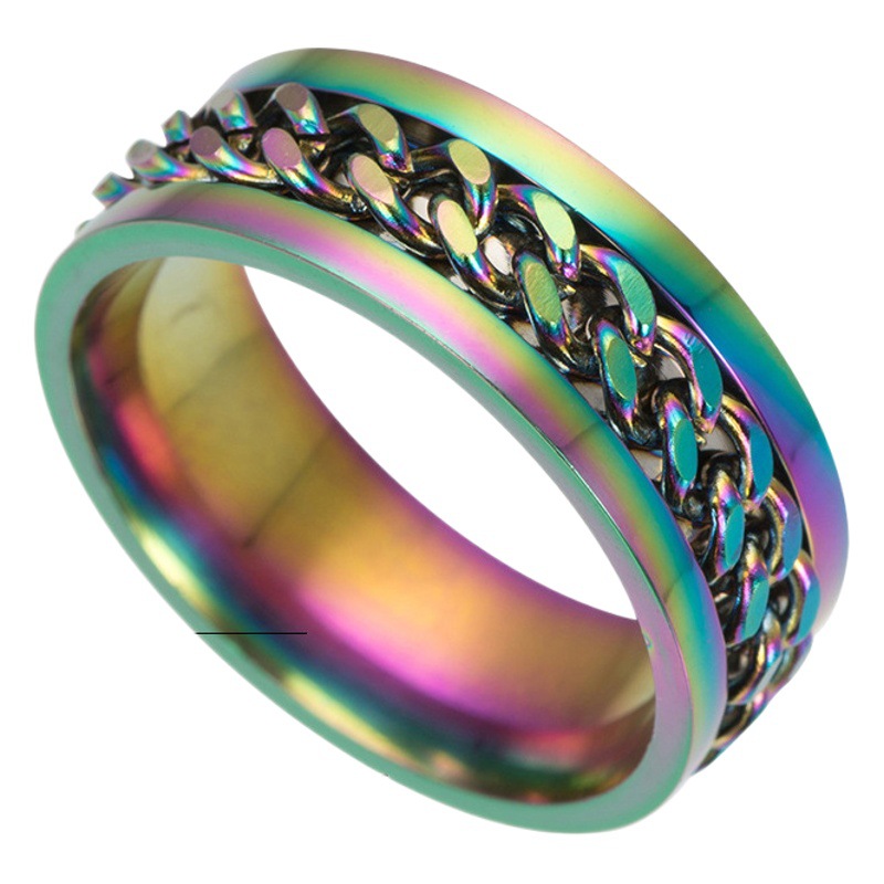 2026 Amazon European and American New Style Cool Titanium Steel Couple's High-Quality Rotating Stress-Relief Punk Ring Supply Source