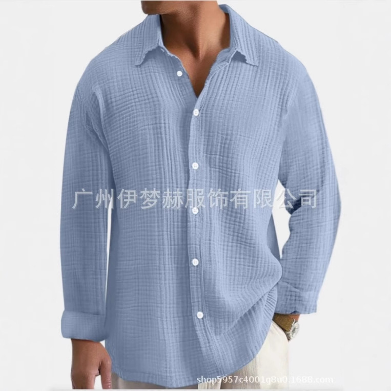 Amazon Tiktok Temu Men's Loose Casual Pure Cotton Wrinkled Pattern Plus Size Long-Sleeve Shirt Casual Versatile Amazon Tiktok Temu Men's Loose Casual Pure Cotton Wrinkled Pattern Plus Size Long-Sleeve Shirt Casual Versatile