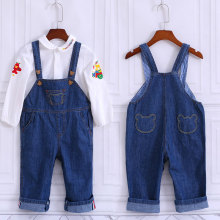 童装 男女童秋季口袋熊牛仔背带长裤牛仔裤一件代发裤子