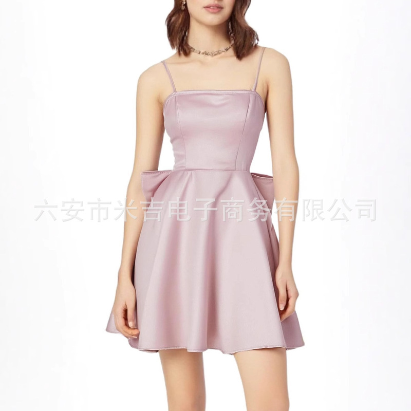 Women's European and American Amazon Big Bow Homecoming Dress Elegant Satin Thin Shoulder Strap Party Banquet Evening Dress Women's European and American Amazon Big Bow Homecoming Dress Elegant Satin Thin Shoulder Strap Party Banquet Evening Dress