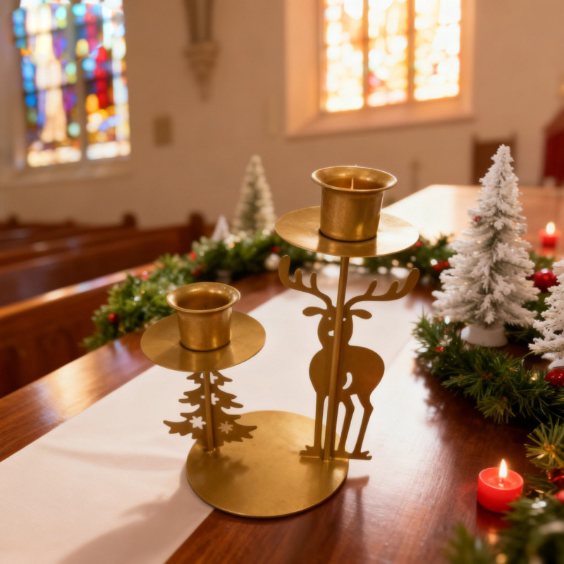 Inventario transfronterizo nuevo producto retro decoración navideña candelabros adornos navideños hierro forjado candelabros de estilo nórdico